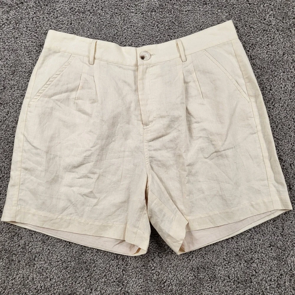 Esqualo Womens Natural Linen Pleated Shorts‎ HS22.17210 Cream Size L NWT